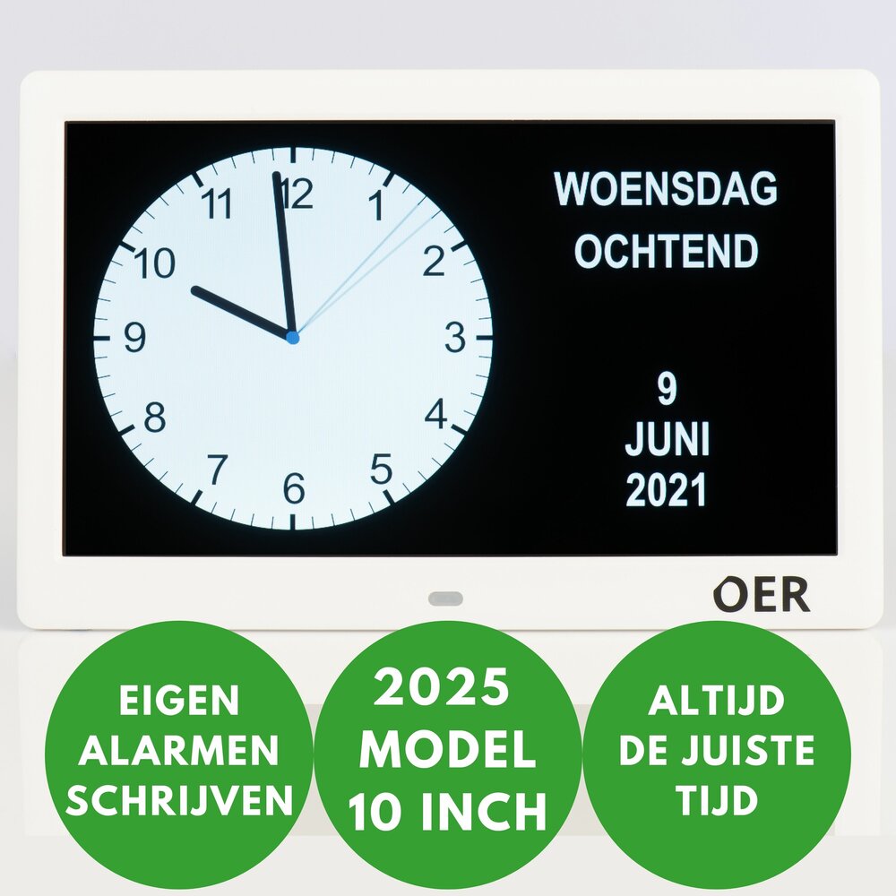OER Dementieklok (digitaal en analoog in &eacute;&eacute;n) - 10 Inch - met Wifi Functie
